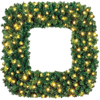 S4 36" 100LT SQUARE SEQUOIA WREATH WARM WHITE