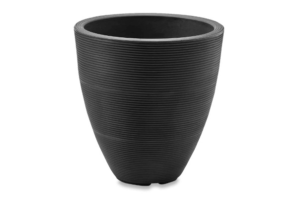 Crescent Delano Ribbed Planter, Caviar Black, 16"