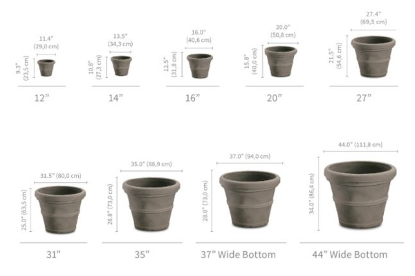 Crescent Brunello Rolled Rim Planter, Rust, 20\"