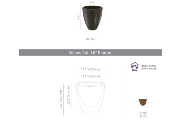 Crescent Delano Ribbed Planter, Caviar Black, 16\"