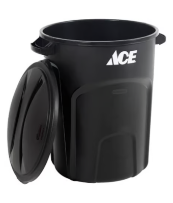 TRASH CAN 32 GAL BLACK W/LID