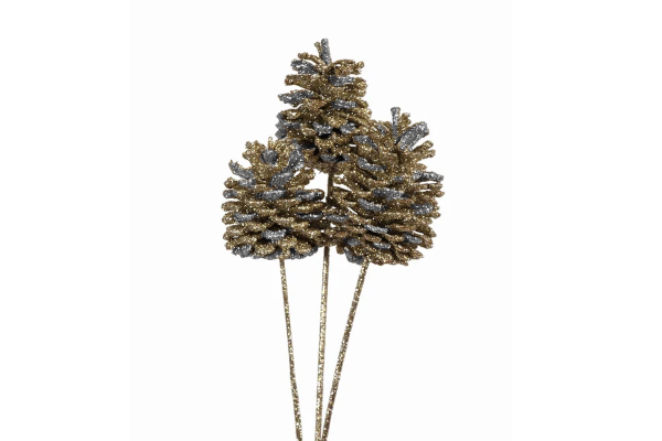 PINE CONE STAKE WHITE GOLD GLITTER