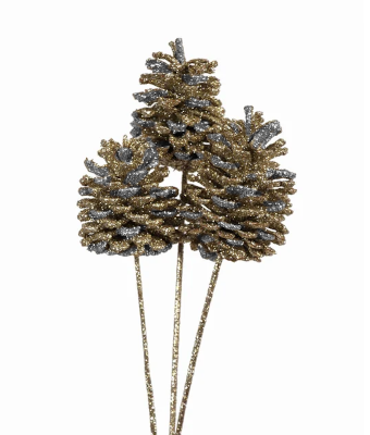 PINE CONE STAKE WHITE GOLD GLITTER